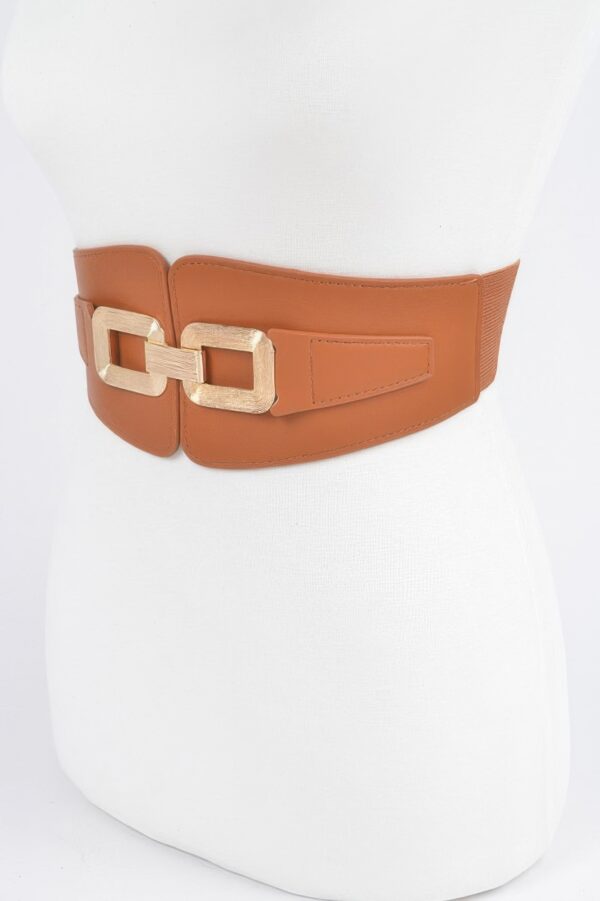 Wide Metal-Link Elastic Waist Belt – Chain Front