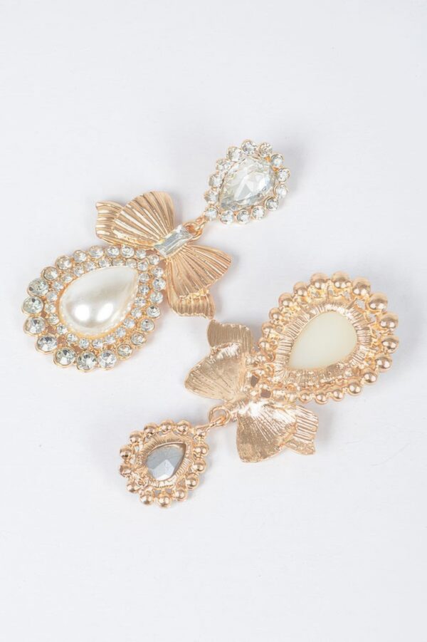 Bow Faux Pearl Drop Earrings – Post-back