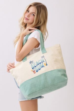 Beach Bum Terry Tote – Palm & Surf Graphic