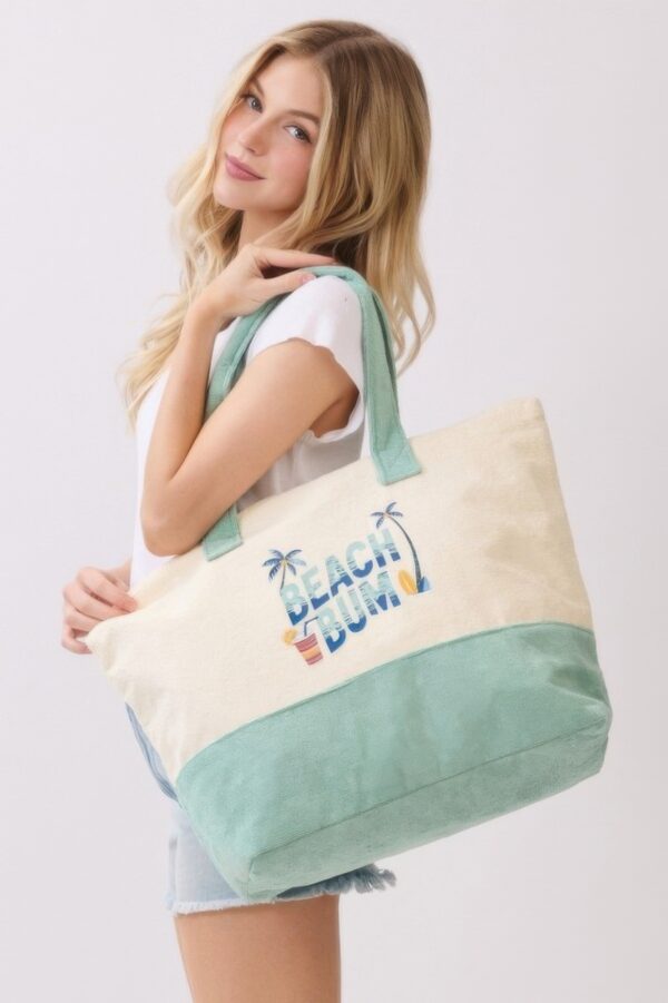 Beach Bum Terry Tote – Palm & Surf Graphic