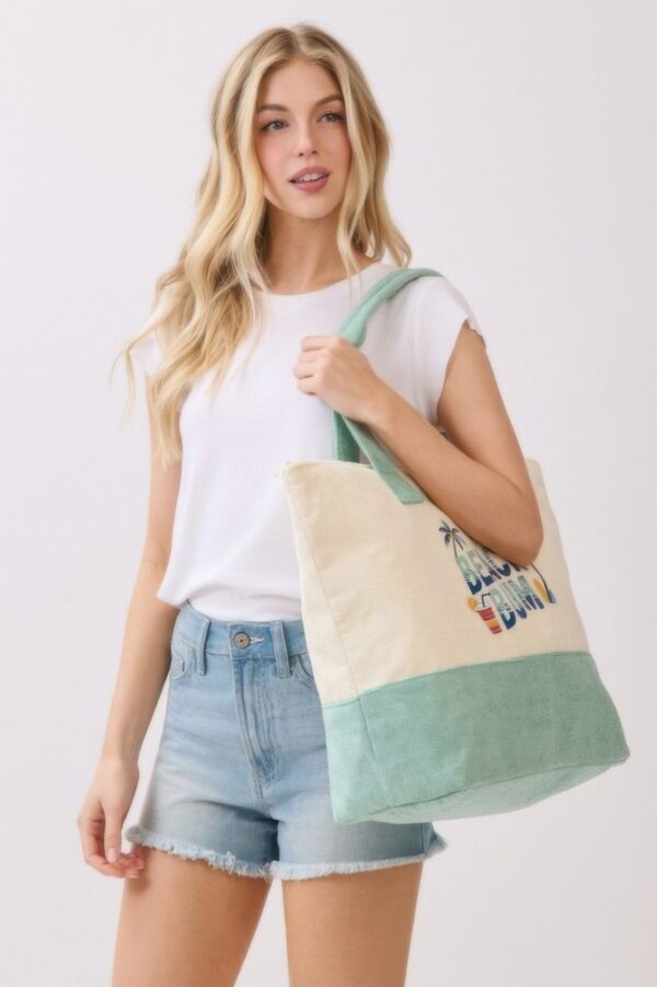 Beach Bum Terry Tote – Palm & Surf Graphic