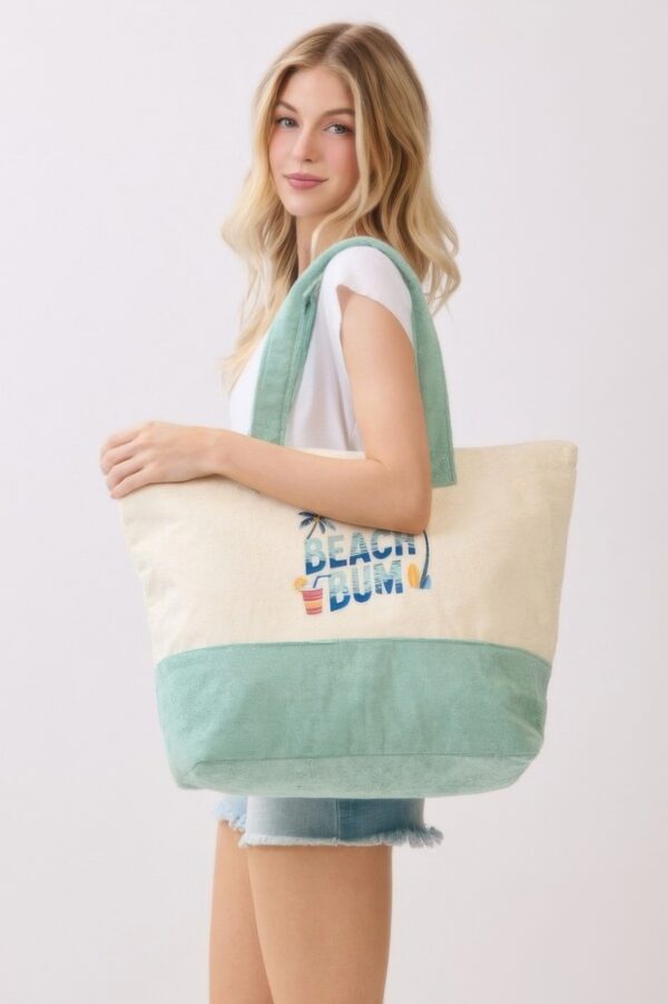 Beach Bum Terry Tote – Palm & Surf Graphic