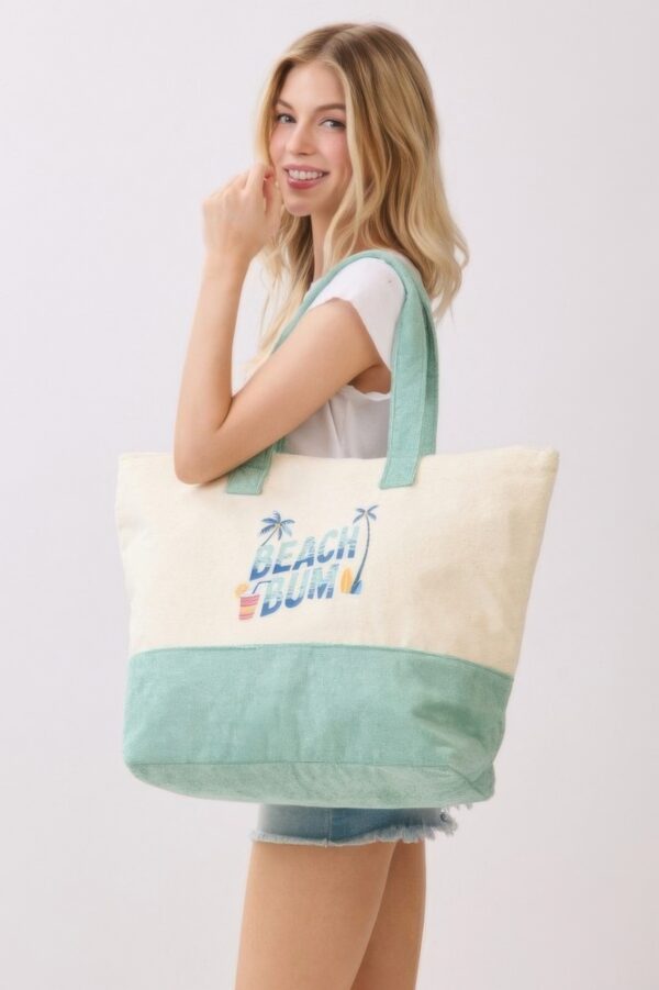 Beach Bum Terry Tote – Palm & Surf Graphic