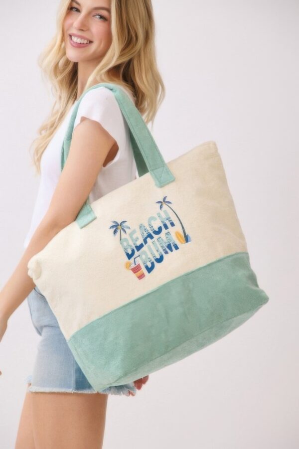 Beach Bum Terry Tote – Palm & Surf Graphic