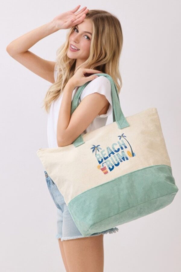 Beach Bum Terry Tote – Palm & Surf Graphic