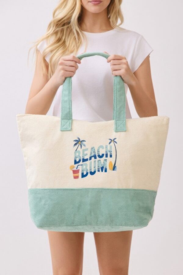 Beach Bum Terry Tote – Palm & Surf Graphic