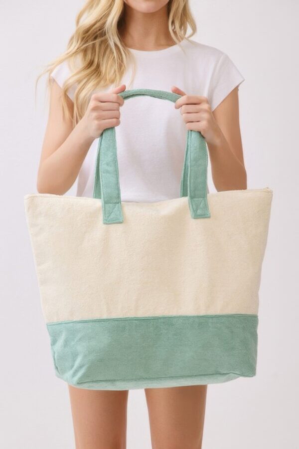 Beach Bum Terry Tote – Palm & Surf Graphic