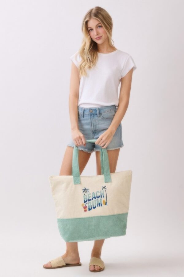 Beach Bum Terry Tote – Palm & Surf Graphic