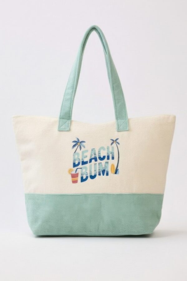 Beach Bum Terry Tote – Palm & Surf Graphic