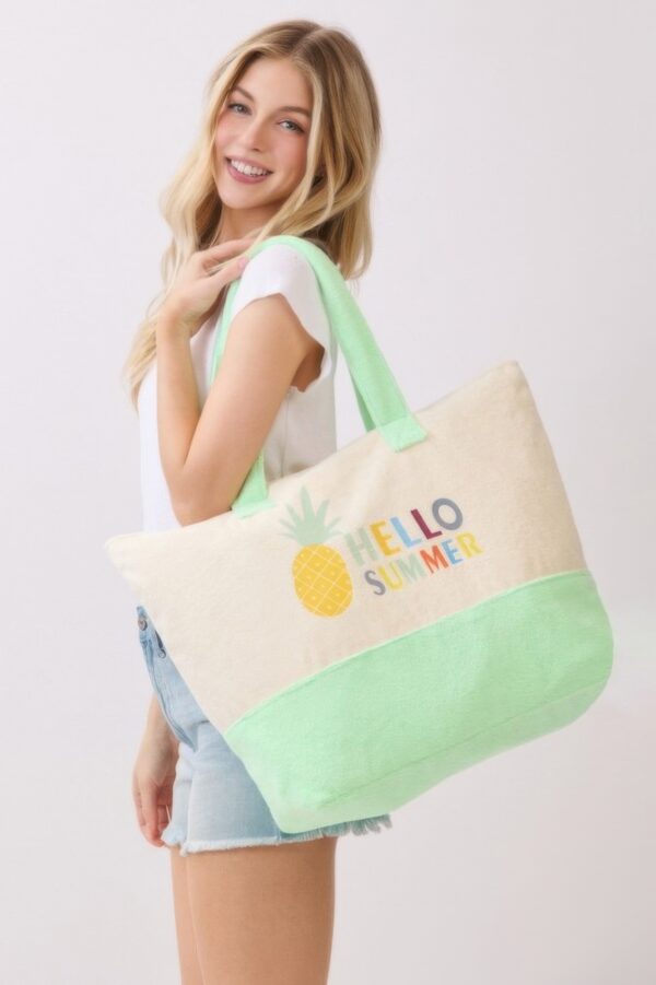 Hello Summer Terry Tote – HELLO SUMMER Graphic Beach Bag