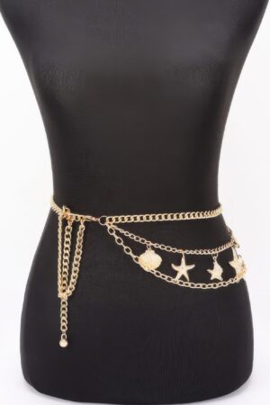 Layered Seashell & Starfish Chain Belt – Beach Accessory