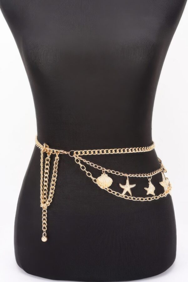 Layered Seashell & Starfish Chain Belt – Beach Accessory