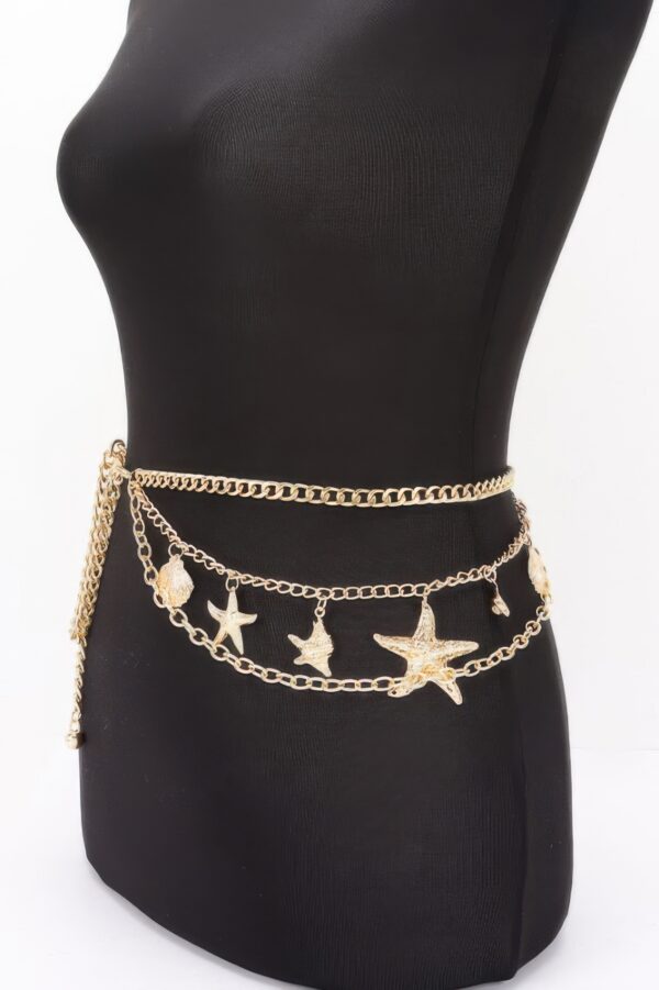 Layered Seashell & Starfish Chain Belt – Beach Accessory