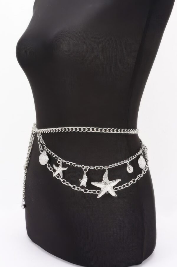 Layered Seashell & Starfish Chain Belt – Beach Accessory