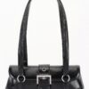 Vegan Leather Studded Shoulder Bag – Buckle Accent