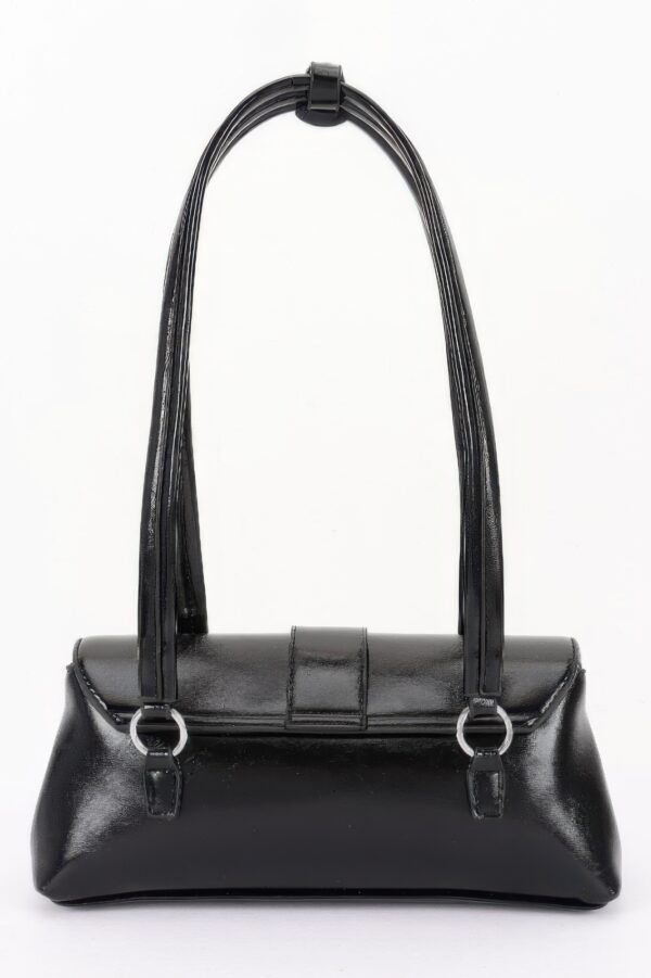 Vegan Leather Studded Shoulder Bag – Buckle Accent