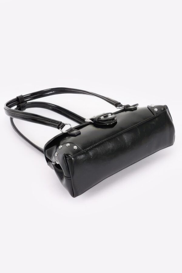 Vegan Leather Studded Shoulder Bag – Buckle Accent