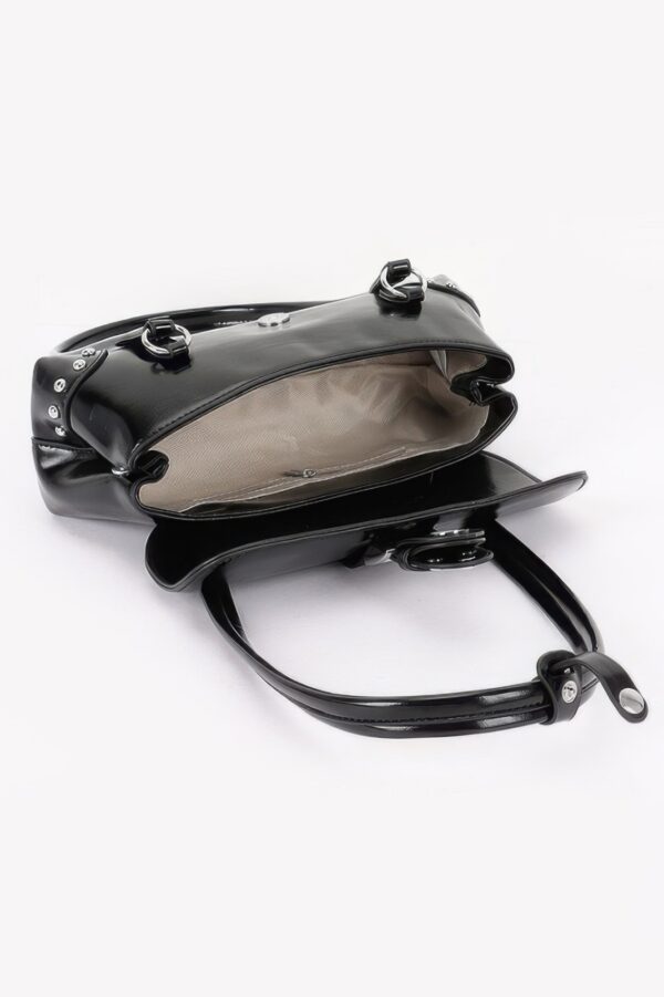 Vegan Leather Studded Shoulder Bag – Buckle Accent