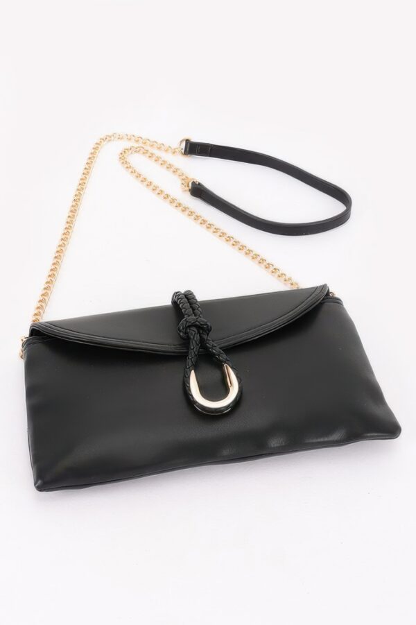 Vegan Leather Envelope Clutch – Braided Knot & Gold Accent