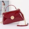 Patent Faux Leather Top Handle Bag with Circle Hardware