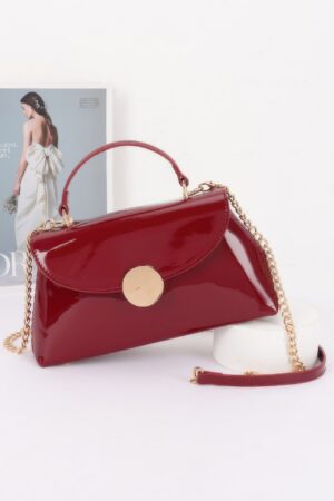 Patent Faux Leather Top Handle Bag with Circle Hardware