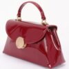 Patent Faux Leather Top Handle Bag with Circle Hardware