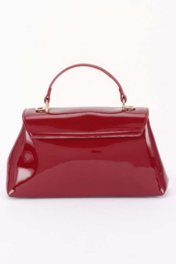 Patent Faux Leather Top Handle Bag with Circle Hardware