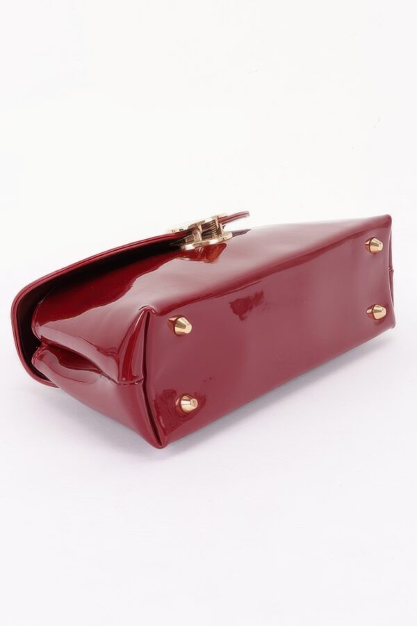 Patent Faux Leather Top Handle Bag with Circle Hardware