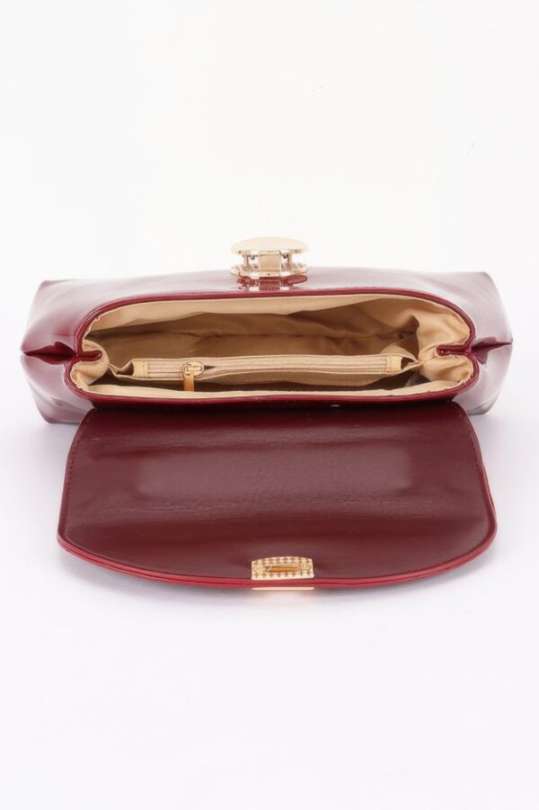 Patent Faux Leather Top Handle Bag with Circle Hardware