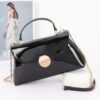 Patent Faux Leather Top Handle Bag with Circle Hardware