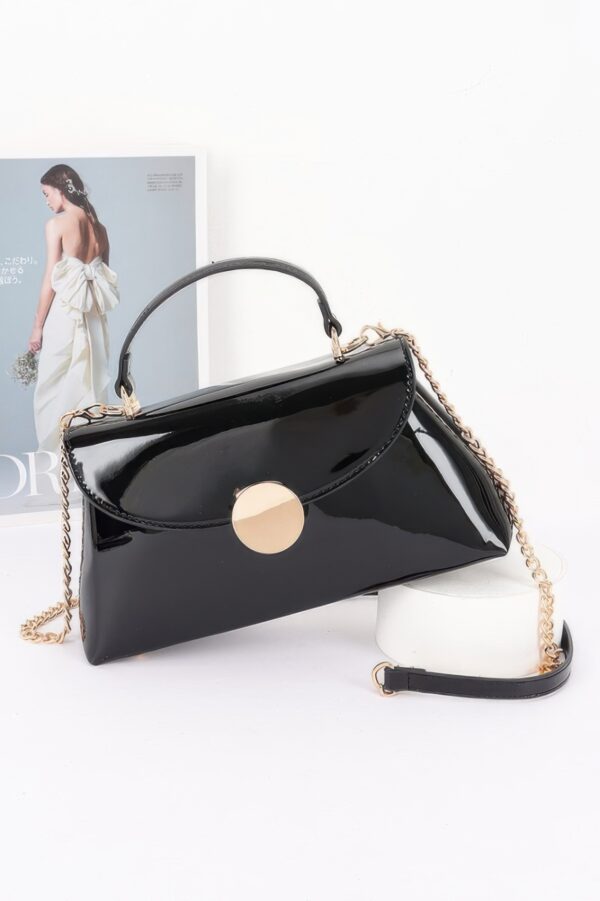 Patent Faux Leather Top Handle Bag with Circle Hardware