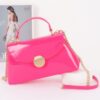 Patent Faux Leather Top Handle Bag with Circle Hardware