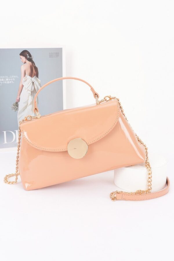 Patent Faux Leather Top Handle Bag with Circle Hardware