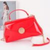 Patent Faux Leather Top Handle Bag with Circle Hardware