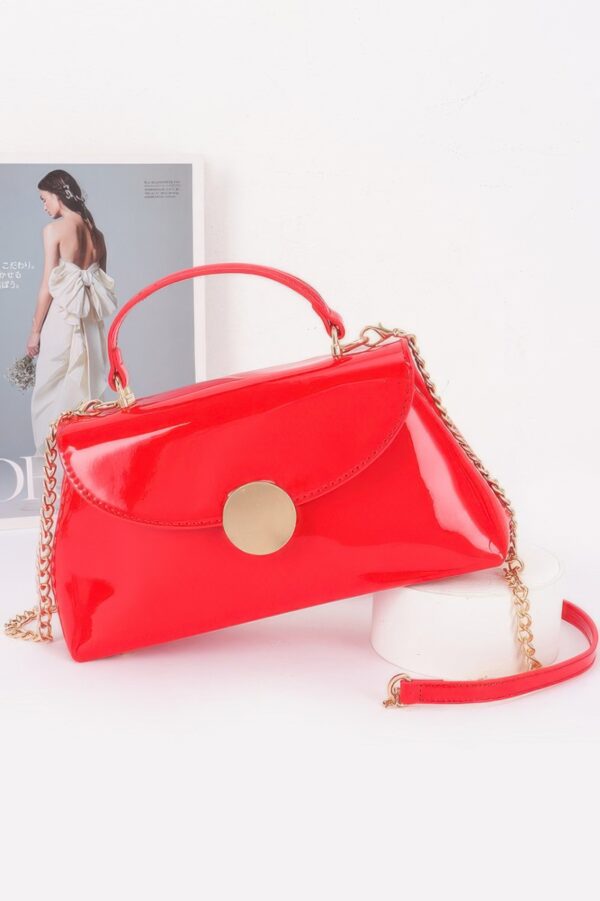 Patent Faux Leather Top Handle Bag with Circle Hardware