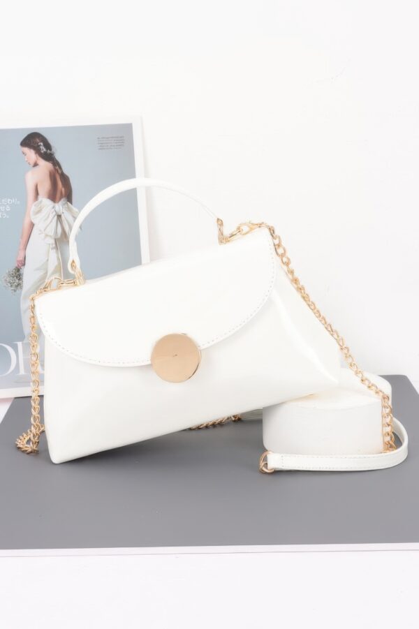Patent Faux Leather Top Handle Bag with Circle Hardware