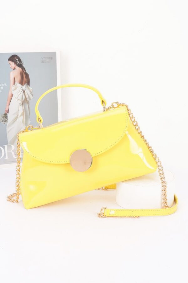 Patent Faux Leather Top Handle Bag with Circle Hardware