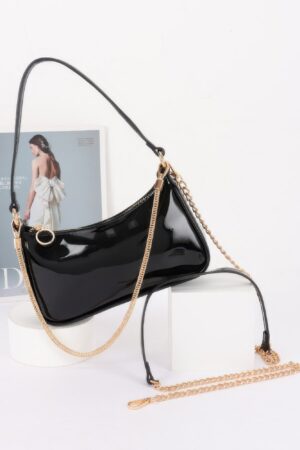 Patent Vegan Leather Shoulder Bag with Chain Strap