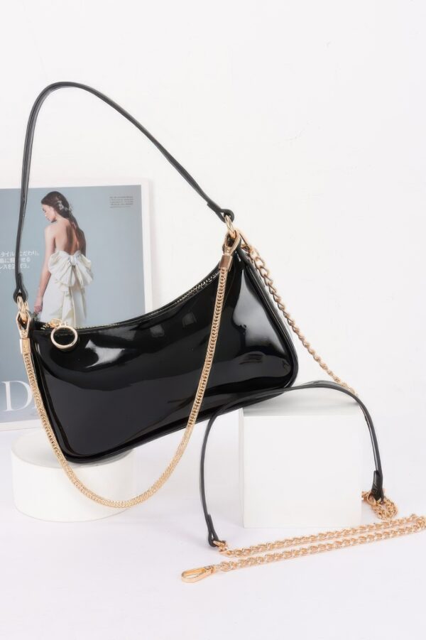 Patent Vegan Leather Shoulder Bag with Chain Strap