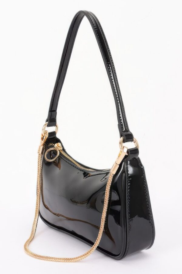 Patent Vegan Leather Shoulder Bag with Chain Strap