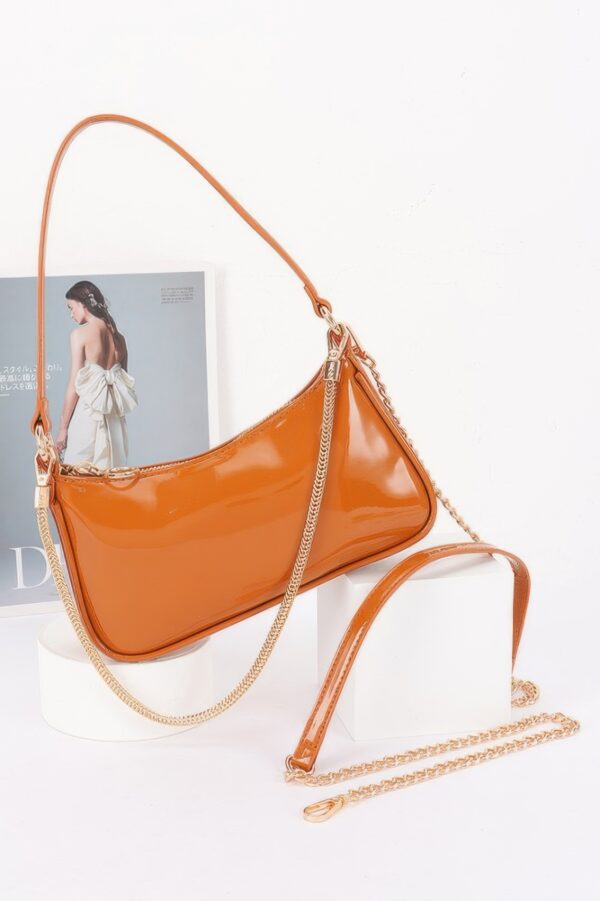 Patent Vegan Leather Shoulder Bag with Chain Strap