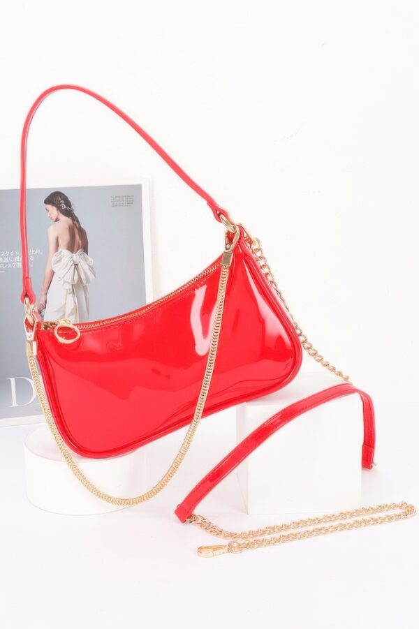 Patent Vegan Leather Shoulder Bag with Chain Strap