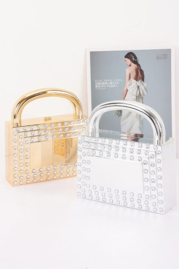 Metallic Acrylic Clutch with Crystal Trim
