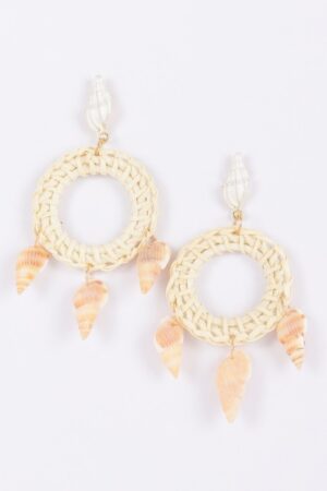 Woven Bamboo Earrings with Natural Seashell Accents