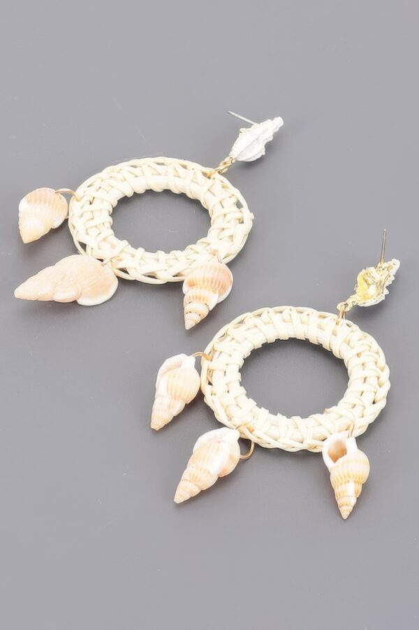 Woven Bamboo Earrings with Natural Seashell Accents