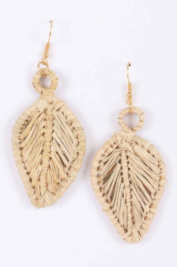 Faux Straw Leaf Earrings – Lightweight Boho Drop