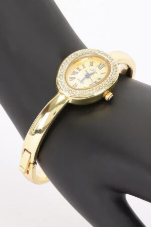 Oval Crystal Cuff Watch – Sparkling Oval Dial