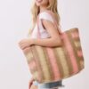 Striped Straw Tote Bag – Natural Brown Multi-Color