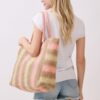 Striped Straw Tote Bag – Natural Brown Multi-Color
