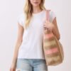 Striped Straw Tote Bag – Natural Brown Multi-Color